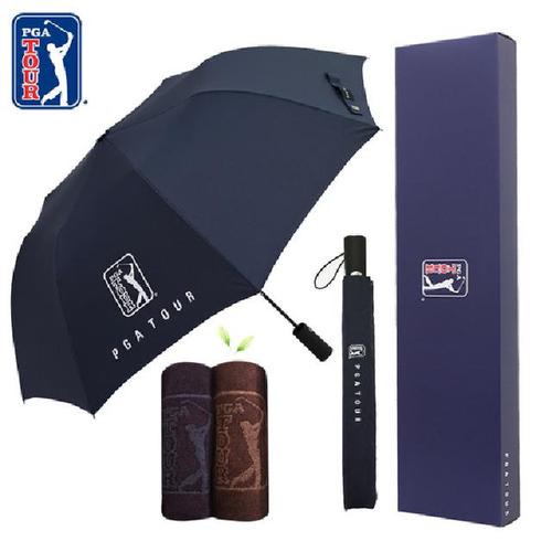 PGA 2단자동 무지 우산 +죽사골프스포츠타올1p 세트