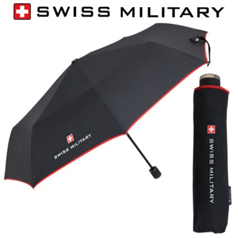스위스밀리터리 3단 수동 레드 바이어스 우산